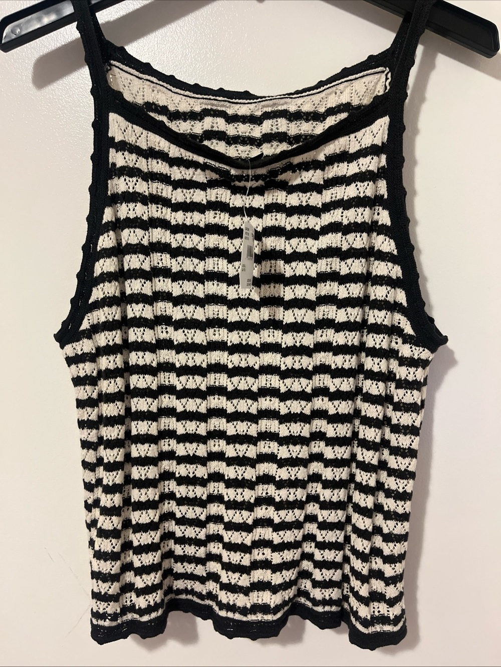 American Eagle Outfitters Black & White Crochet Stripe Tank